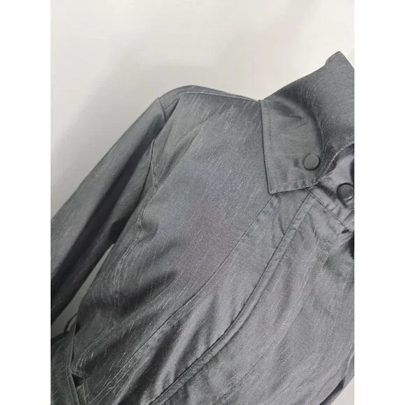 Samuel Dong Gray Metallic Taffeta Collared Bubble Hem Zip Trench Jacket Coat XL - Picture 5 of 14